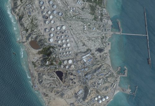 A satellite image shows an oil terminal at Kharg Island, Iran, February 25, 2026. 2026