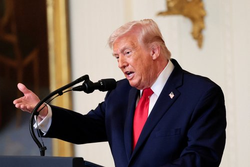 U.S. President Donald Trump speaks during a Women's History Month event in the East Room of the White House in Washington, D.C., U.S., March 12, 2026. REUTERS/Evan Vucci