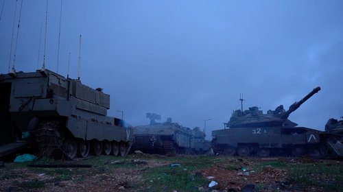 Israeli military vehicles in a location given as southern Lebanon, amid escalation between Hezbollah and Israel, and amid the U.S.-Israeli conflict with Iran, in this still image obtained from a handout video released on March 17, 2026.