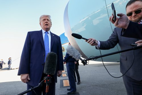 U.S. President Donald Trump speaks to the media. REUTERS/Kevin Lamarque