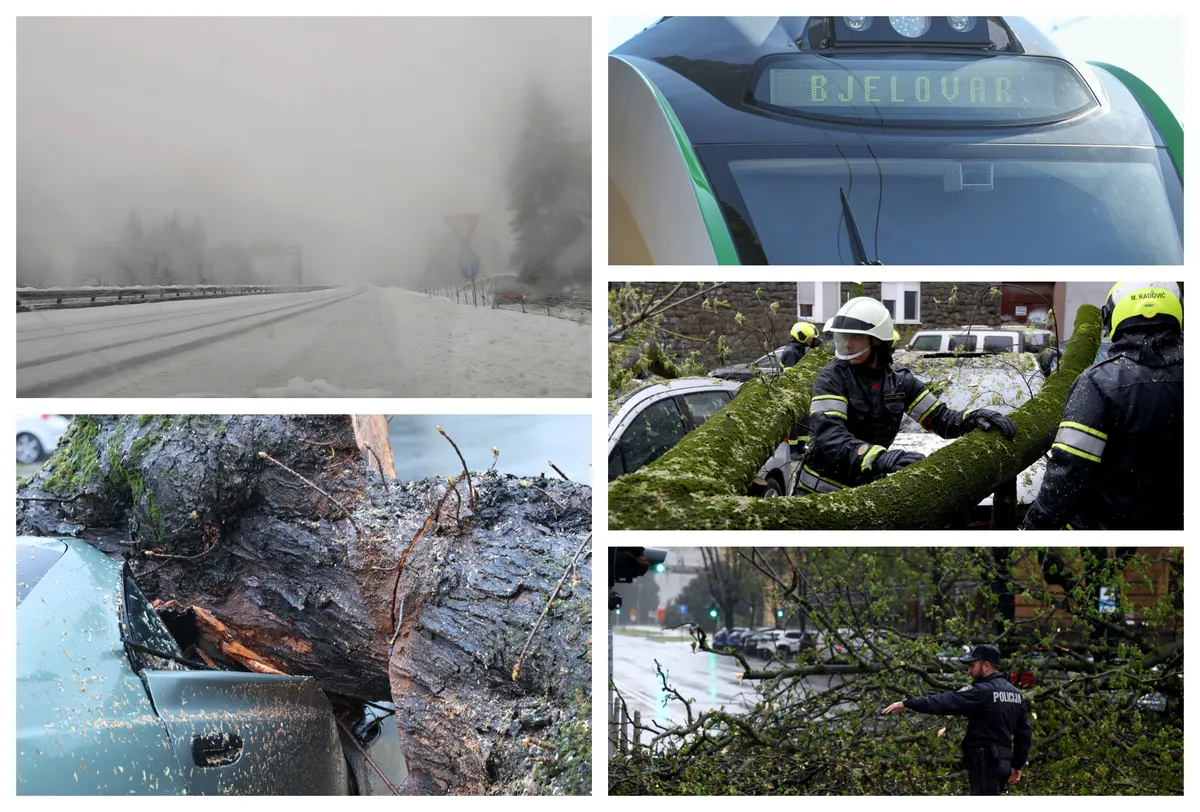 FOTO, VIDEO / Jak vjetar čupa stabla, u Zagrebu crveni meteoalarm. Kod Bjelovara vlak iskočio iz pruge