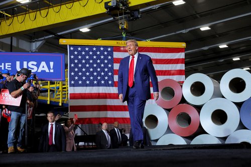FILE PHOTO: Republican presidential nominee and former U.S. President Donald Trump visits manufacturer FALK Production in Walker