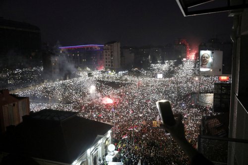 Protest over the fatal November 2024 Novi Sad railway station roof collapse, in Belgrade