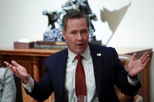 U.S. President Donald Trump meets with U.S. ambassadors at the White House, in Washington