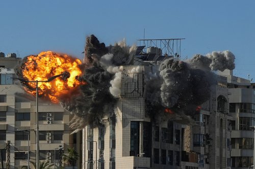 An explosion takes place in a building following an Israeli strike, amid escalating hostilities between Israel and Hezbollah, as the U.S.-Israel conflict with Iran continues, in Beirut, Lebanon, March 31, 2026.