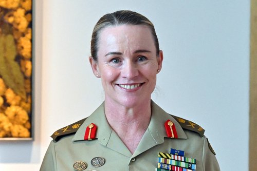Newly appointed Chief of Army Lieutenant General Susan Coyle poses for photographers after a press conference at Parliament House in Canberra, Australia, April 13, 2026.