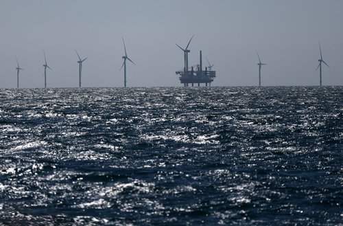A view shows wind turbines at the offshore wind farm located in the Atlantic Ocean, off the coasts of the Yeu and Noirmoutier islands, western France, April 2, 2026.