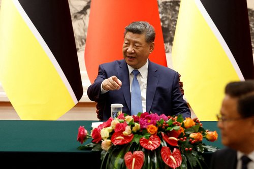 China's President Xi Jinping attends a signing ceremony with Mozambique's President Daniel Chapo (not pictured) at the Great Hall of the People in Beijing, China April 21, 2026.