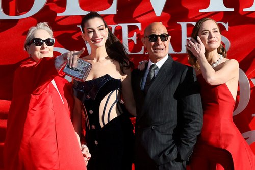 Meryl Streep, Anne Hathaway, Stanley Tucci and Emily Blunt REUTERS/Jack Taylor