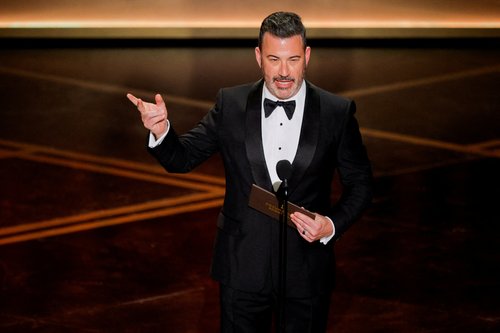FILE PHOTO: Jimmy Kimmel speaks onstage during the Oscars show at the 98th Academy Awards in Hollywood, Los Angeles, California, U.S., March 15, 2026.
