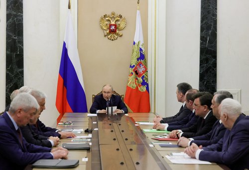 Russia's President Vladimir Putin chairs a meeting, dedicated to security measures during the 2026 elections, in Moscow, Russia, April 28, 2026. Sputnik/Mikhail Metzel/Pool via REUTERS ATTENTION EDITORS - THIS IMAGE WAS PROVIDED BY A THIRD PARTY.