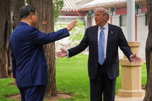 President Donald Trump talks with China’s President Xi Jinping at the Zhongnanhai leadership compound, Friday, May 15, 2026, in Beijing. Mark Schiefelbein/Pool via REUTERS TPX IMAGES OF THE DAY