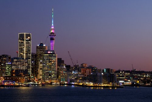 FILE PHOTO: General view of the Auckland skyline at sunset. Auckland, New Zealand - August 3, 2023