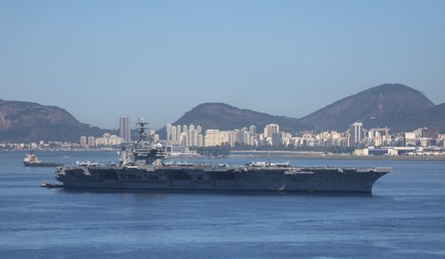 U.S. Navy aircraft carrier USS Nimitz is anchored in the Guanabara Bay, as part of the Southern Seas 2026 deployment for joint naval exercises, in Rio de Janeiro, Brazil May 7, 2026. REUTERS/Pilar Olivares