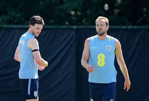 Soccer Football - FIFA World Cup 2026 - England Training - Swope Soccer Village, Kansas City, Missouri, U.S. - June 14, 2026 England's Harry Kane and Declan Rice during training