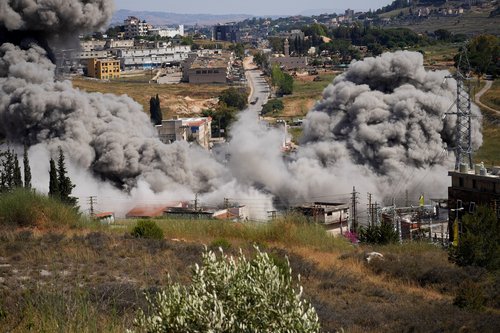 Smoke billows from southern Lebanon following an Israeli strike, as seen from Nabatieh, Lebanon, June 13, 2026.