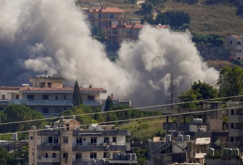 Smoke billows from southern Lebanon following an Israeli strike, as seen from Nabatieh, southern Lebanon, June 19, 2026. REUTERS/Stringer