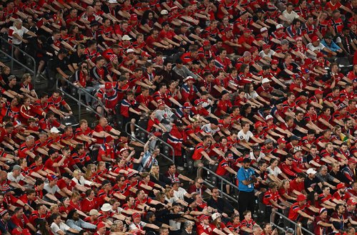 Norway fans do the traditional rowing celebration REUTERS/Dylan Martinez