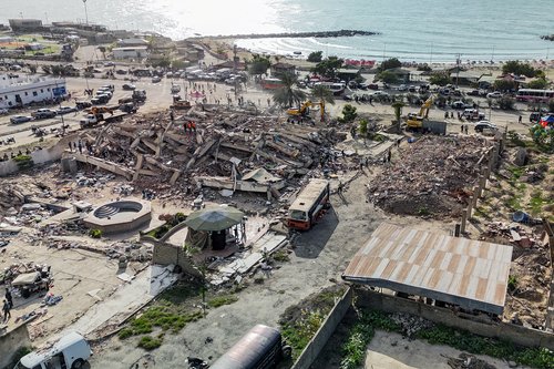 This aerial view shows destroyed buildings in Caraballeda, La Guaira state, Venezuela. MIGUEL MEDINA/Pool via REUTERS