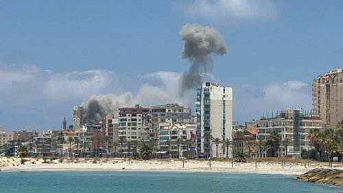 Smoke billows following an Israeli strike in Tyre, Lebanon, June 9, 2026. Picture taken with a mobile phone.