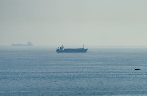 Vessels in the Strait of Hormuz, as seen from Musandam, Oman, July 31, 2026. REUTERS/Stringer