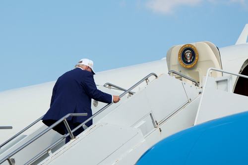 U.S. President Donald Trump boards Air Force One at Morristown Municipal Airport in Morristown, New Jersey, U.S., August 9, 2026.