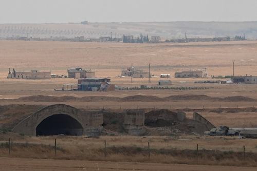 Abu al-Duhur airbase following strikes. REUTERS/Stringer