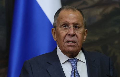 Russian Foreign Minister Sergei Lavrov attends a press conference with Archbishop Paul Richard Gallagher, Vatican envoy and Secretary for Relations with States and International Organisations of the Holy See