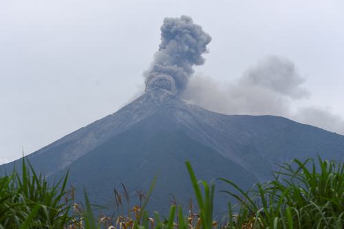 Guatemala's Fuego volcano erupts, spewing ash after authorities raised the alert level to orange, as seen from Santa Lucia Cotzumalguapa, Guatemala, August 4, 2026.