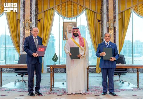 Turkish President Tayyip Erdogan, Saudi Crown Prince Mohammed bin Salman, and Pakistan's Prime Minister Shehbaz Sharif