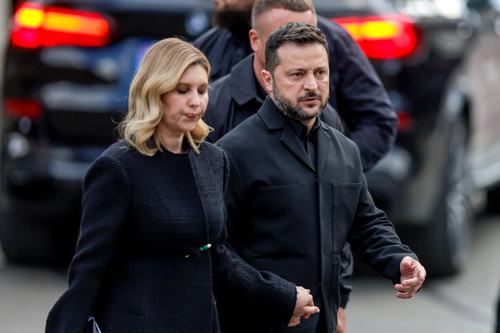 Volodymyr Zelenskiy and Olena Zelenska. NTB/Christoffer Andersen via REUTERS