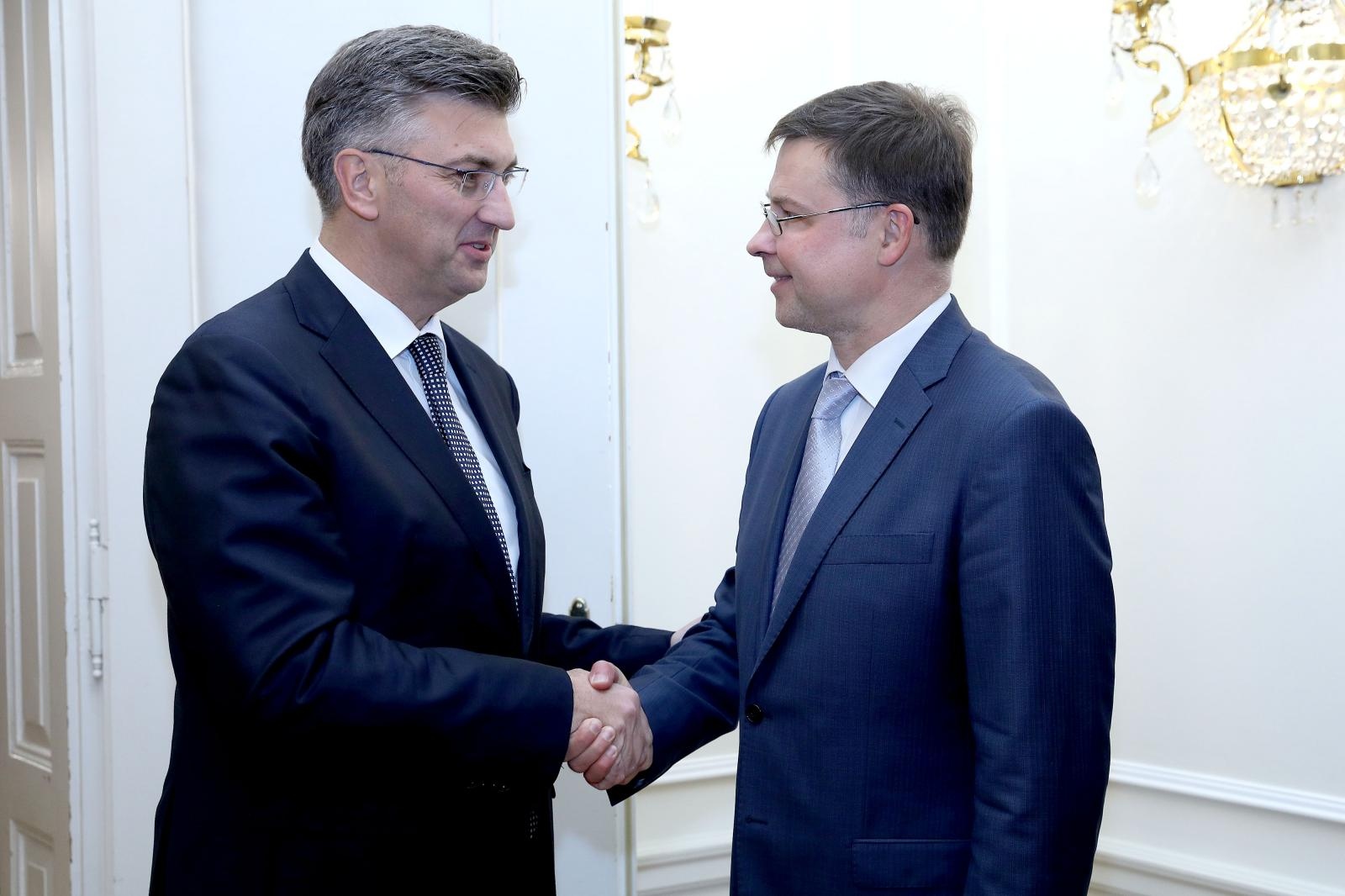 Zagreb: Plenković primio Valdisa Dombrovskisa, potpredsjednika Europske komisije