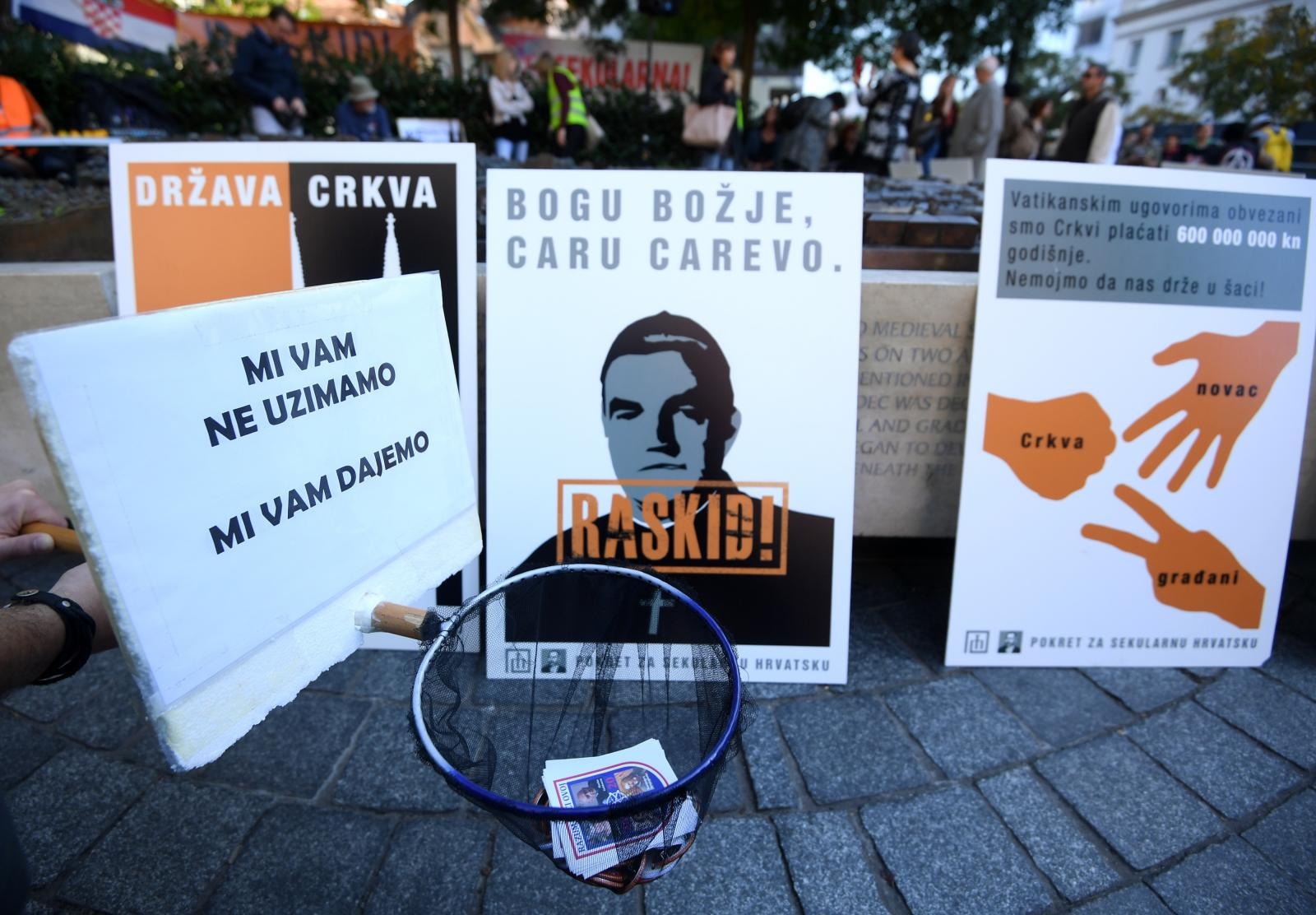 prosvjedni skup, prosvjed, Vatikanski ugovori, Pokret za sekularnu Hrvatsku, sekularna Hrvatska, Raskid7, inicijativa za odvajanje crkve od drzave, revidiranje vatikanskih ugovora