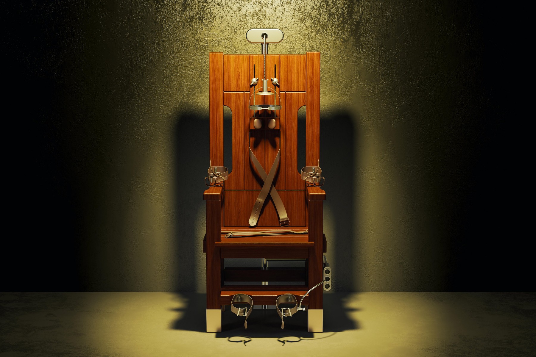 Electric chair in the dark room, 3D rendering