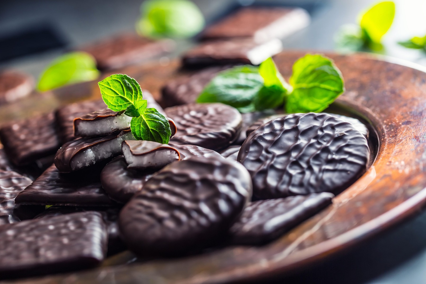 Chocolate peppermint cookies.Mint. Peppermint. Menthol. Black chocolate with peppermint cream. Black chocolate with mint leave