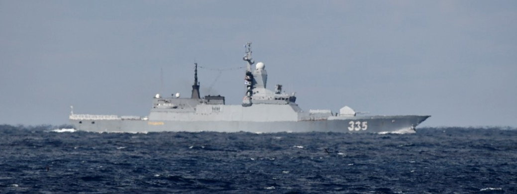Russian Navy's Steregushchiy-class corvette No.335 sails on the sea near Japan