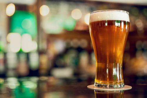 Beer glass on table
