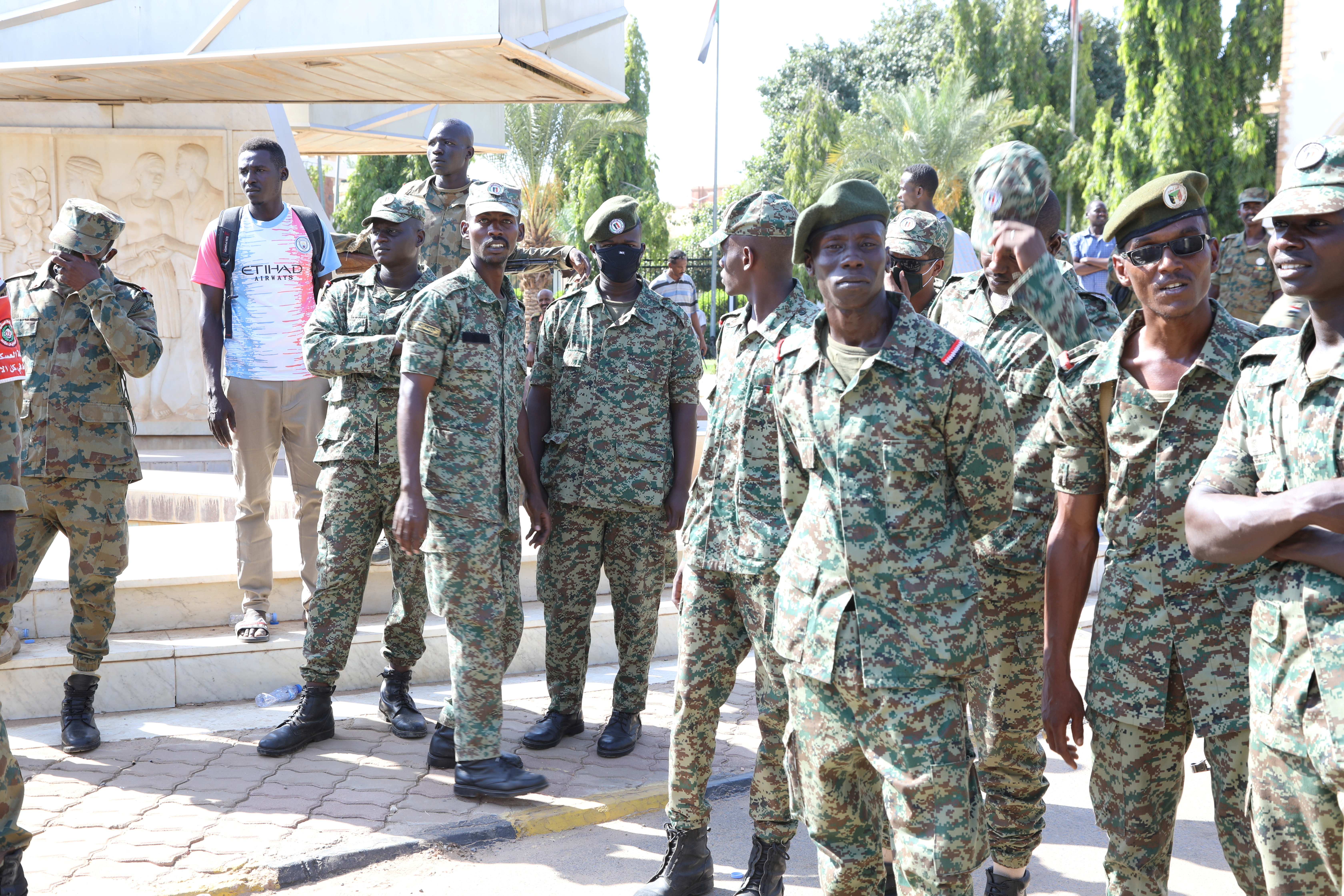 FILE PHOTO: Military-aligned demonstrators gathered in front of the Presidential palace in Khartoum