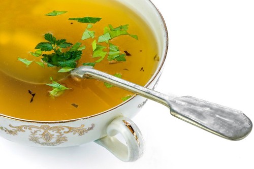 Clear chicken soup with noodles