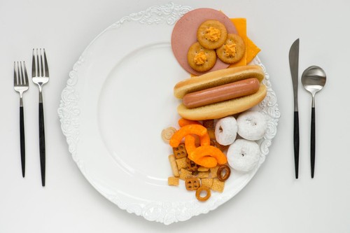 half a plate filled with processed unhealthy foods