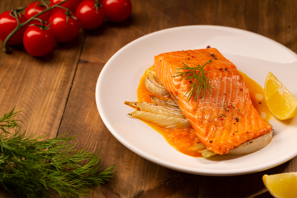 Roasted,Salmon,Steak,With,Pumpkin,Cream