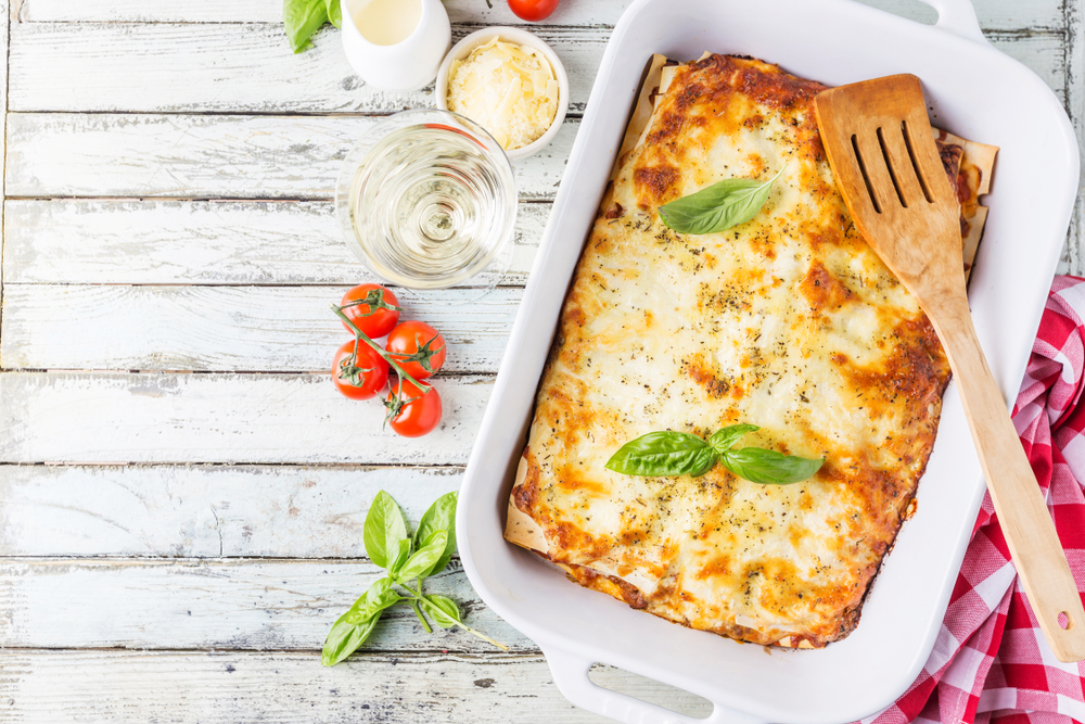 Traditional,Italian,Lasagna,With,Vegetables,,Minced,Meat,And,Cheese.,On