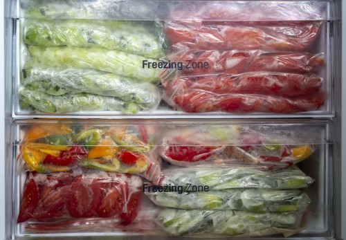 Frozen vegetables in the freezer of the refrigerator
