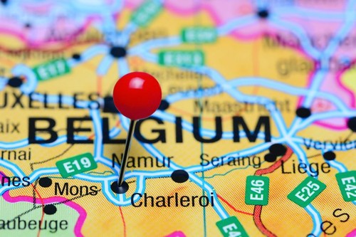 Charleroi pinned on a map of Belgium