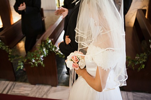 Bride and groom in church