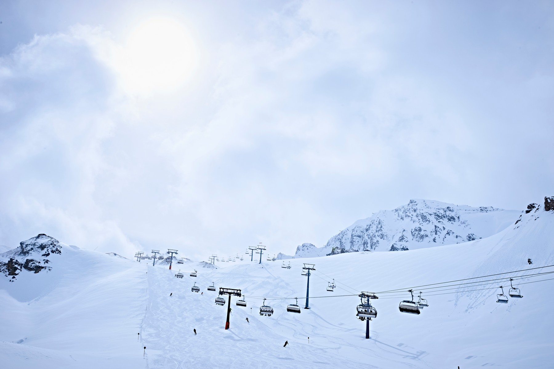 Snow-covered with ski lifts, Hintertux, Tirol, Austria