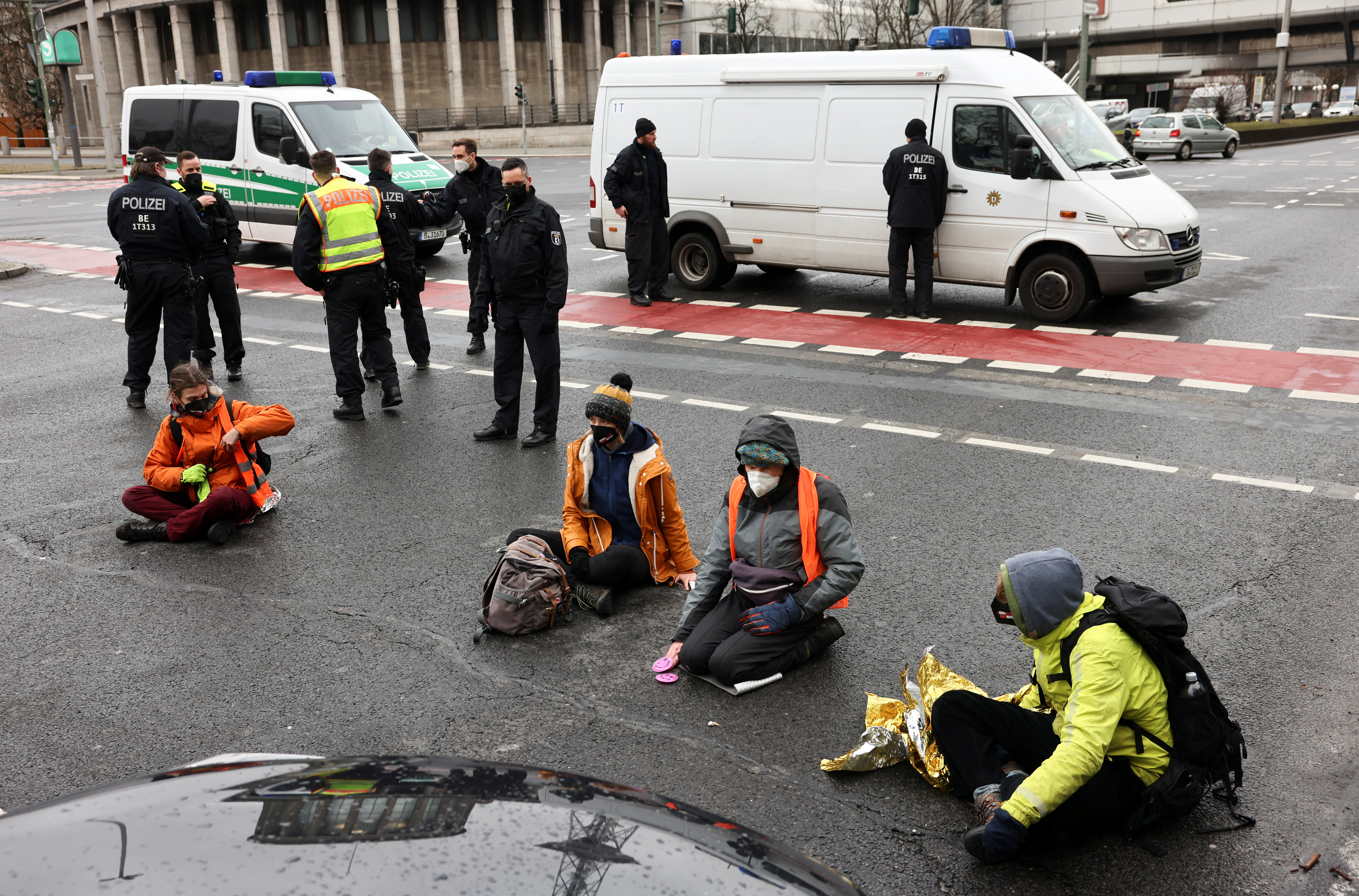 "Letzte Generation" activists protest against food waste and call for an agricultural change, in Berlin
