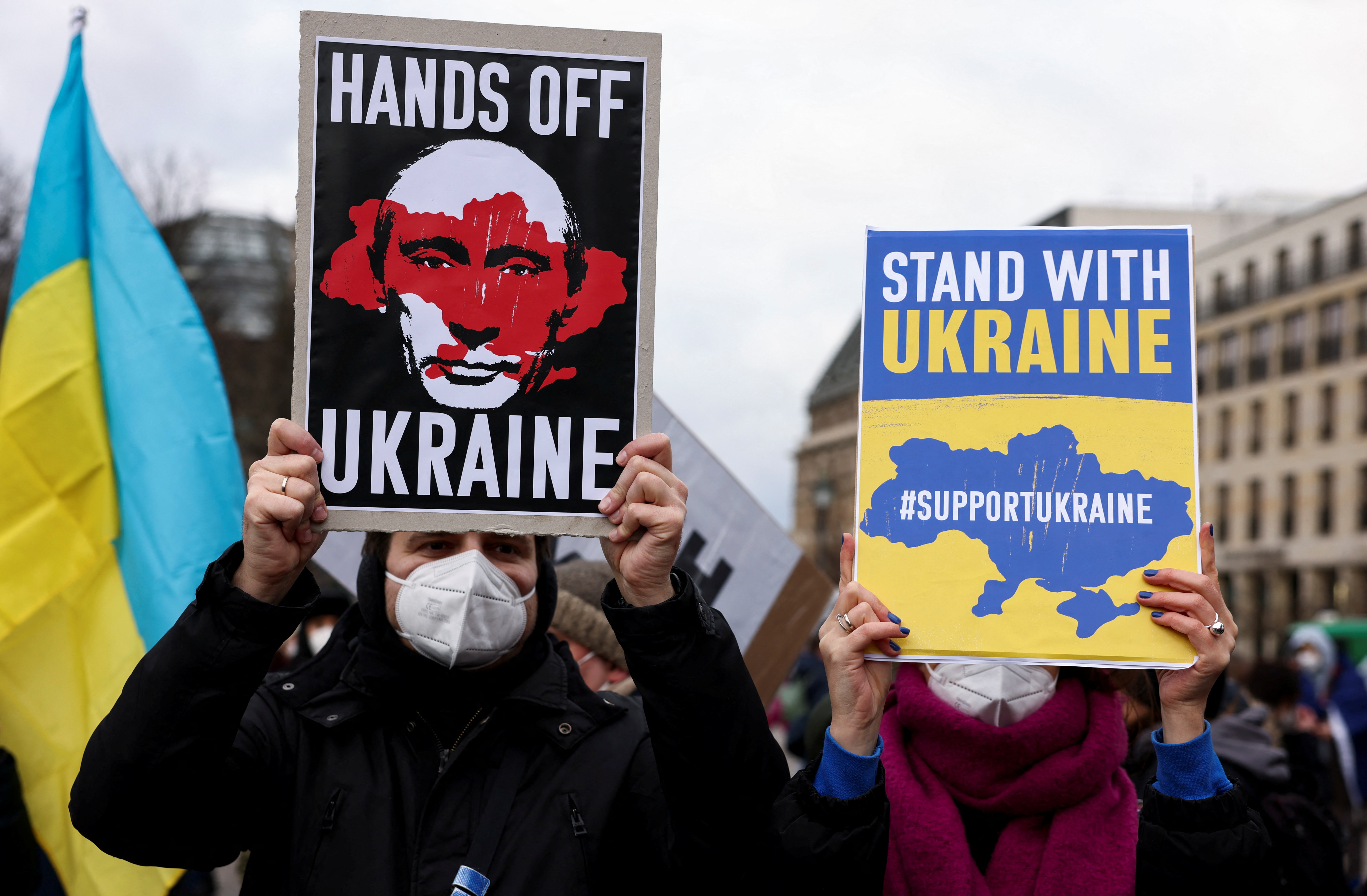 Demonstration against a possible invasion of Ukraine by Russia, in Berlin