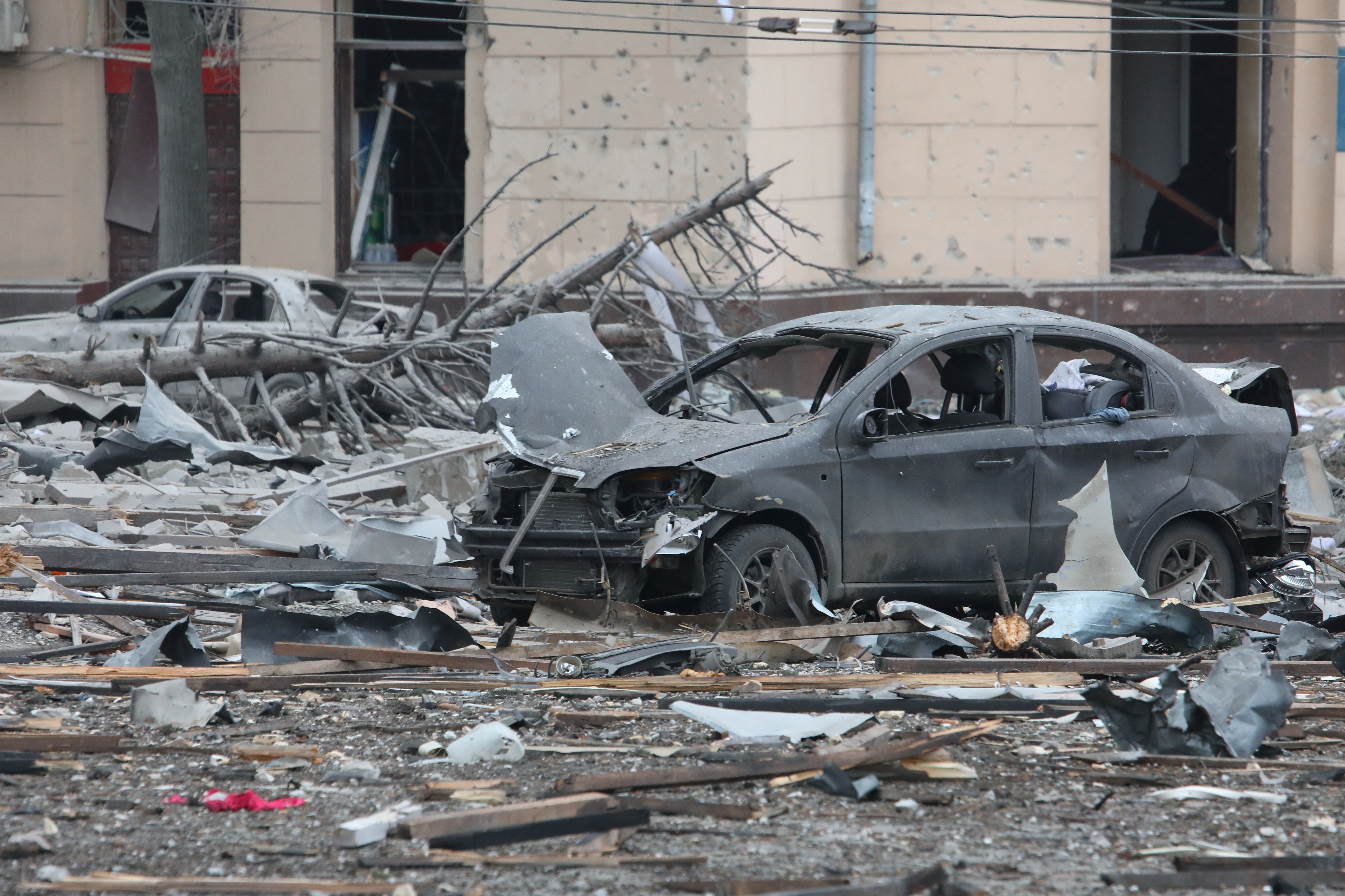 A view shows the damaged regional administration building in Kharkiv