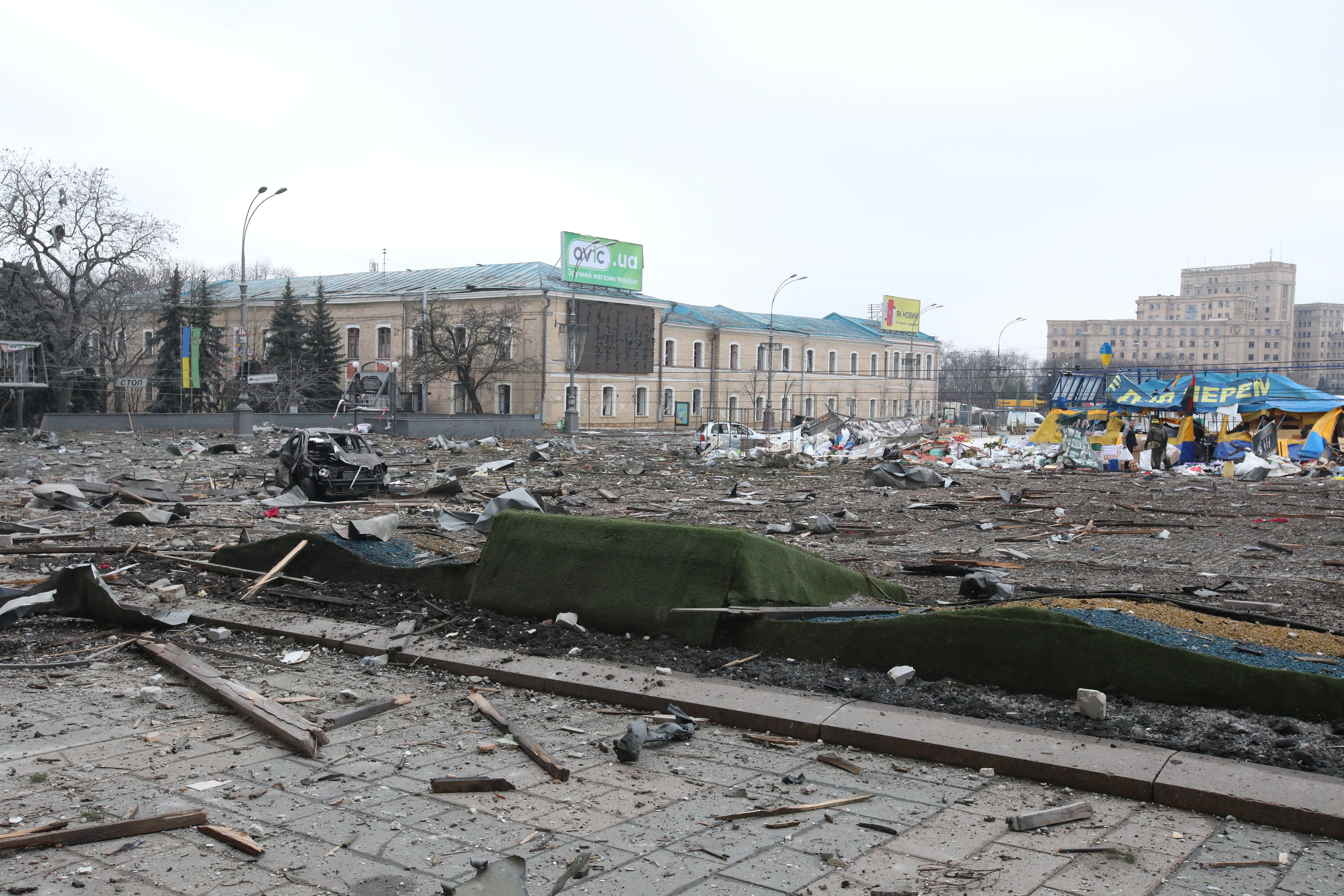 A view shows the damaged regional administration building in Kharkiv